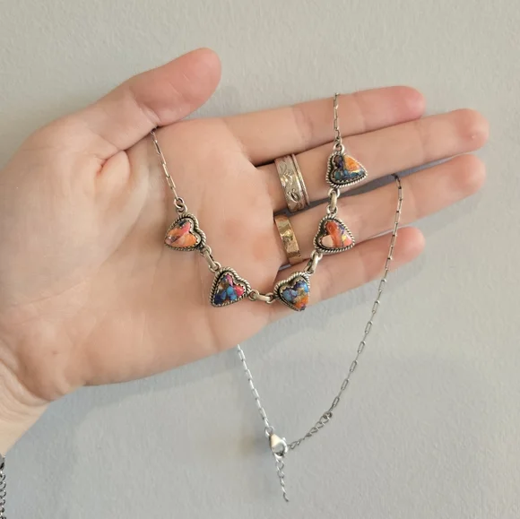 Thorny Oyster Turquoise Sterling Heart Necklace - Picture 2 of 4